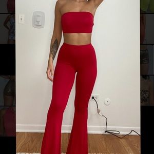2 Piece Red Bell Bottom Flare Pants Set Size Small Fashion Nova